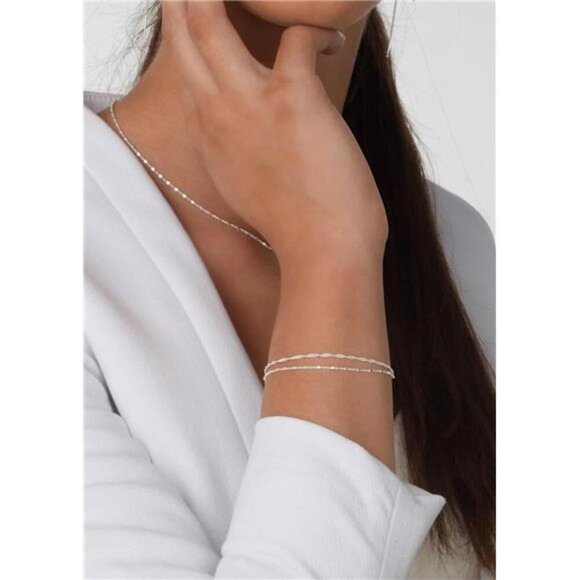 Sterling Silver Double Strand Bracelet Women Satellite Twirl Chain Waterproof - Picture 5 of 9